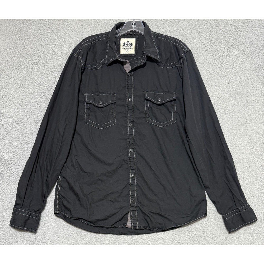 Express Black Pearl snap western shirt Mens Large Cowboy 100% Cotton Black